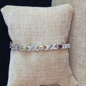FAS 925 Multi Colored Rhinestone Gold Silver Bracelet